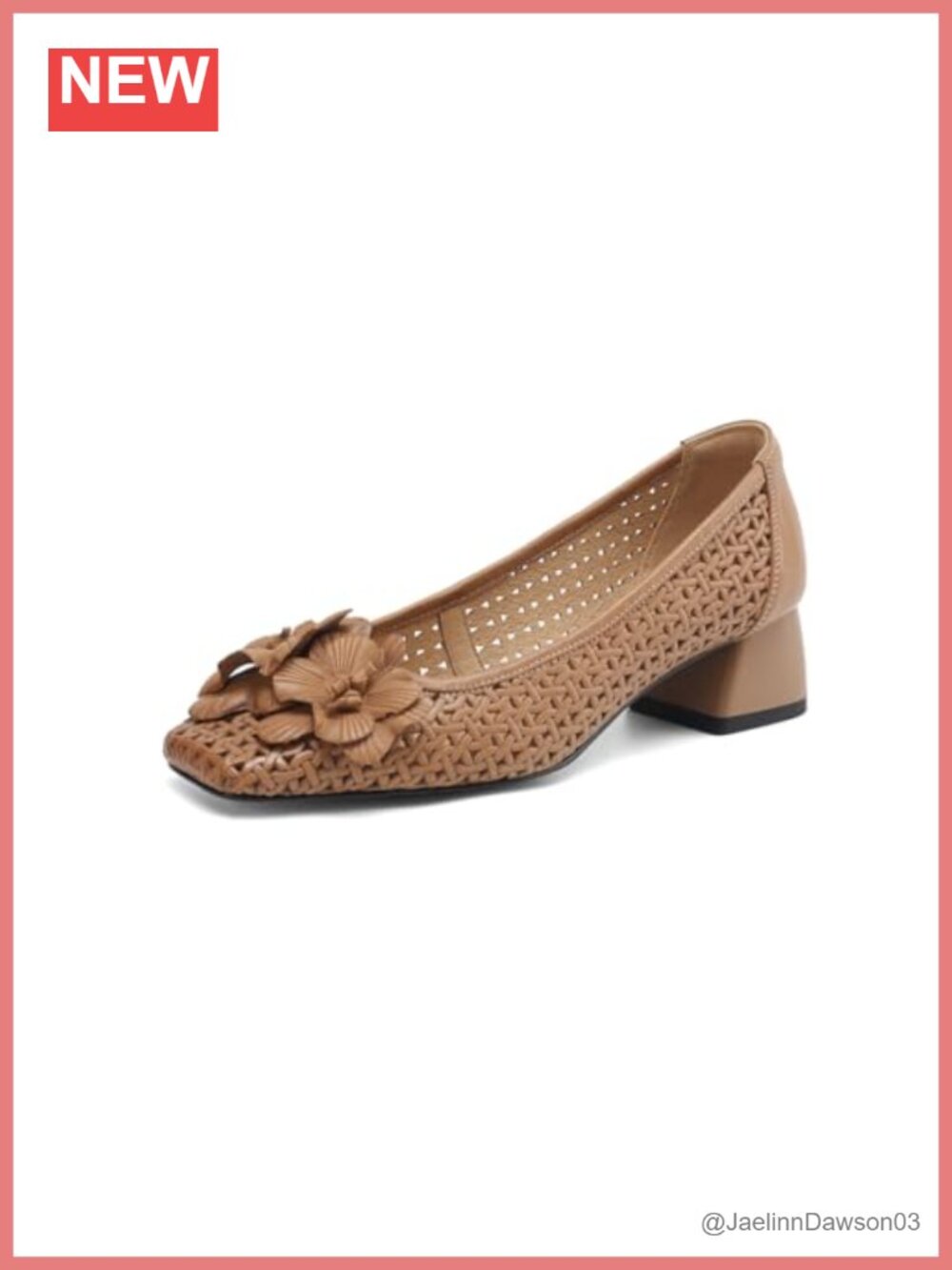 Genuine Leather Square Toe Handmade Flowers Low Chunky Heels Casual Loafers